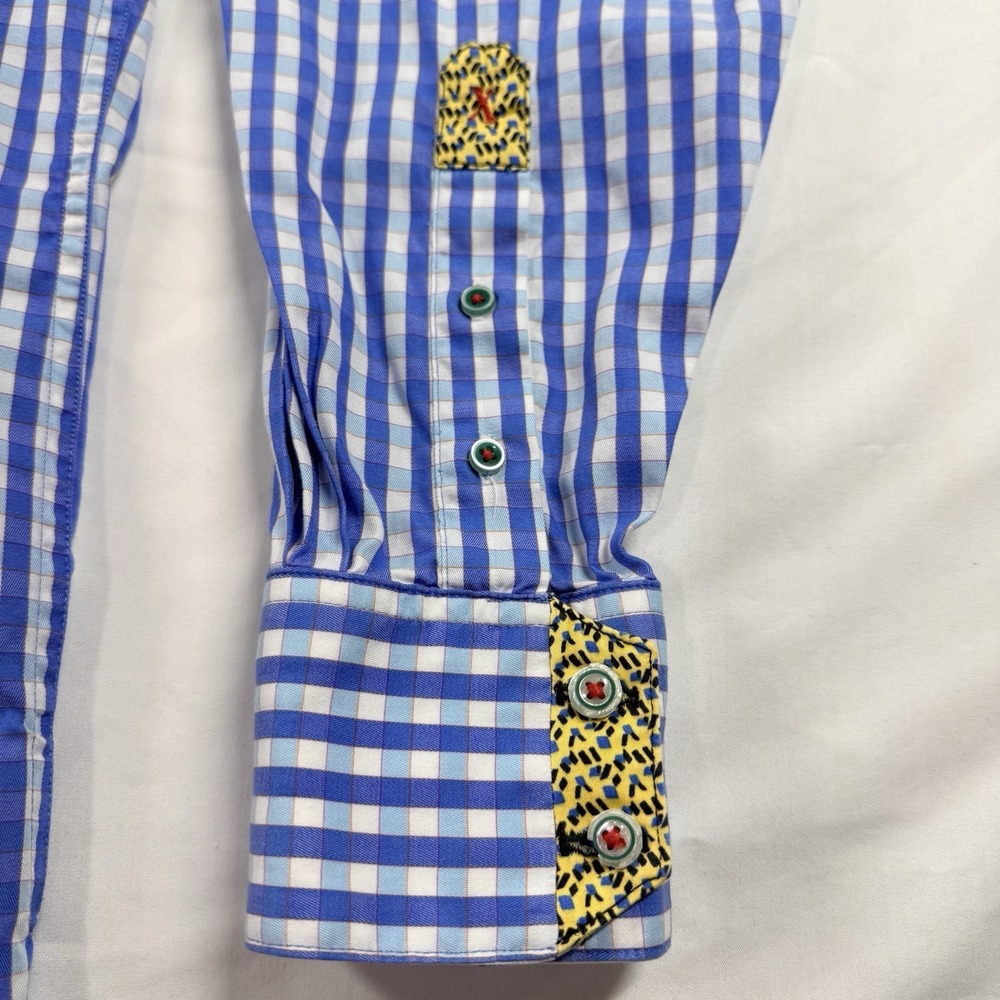 Robert Graham X Flip Cuff Button Shirt Blue Gingham Check Men's L‎ Cotton - Picture 11 of 16